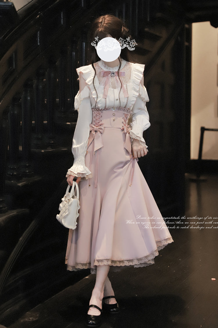 Gothic Lolita Dress - Ruffle Bowknot Slim Elegant, Pink, Fishtail Silhouette, Bow Detail - additional product view 18