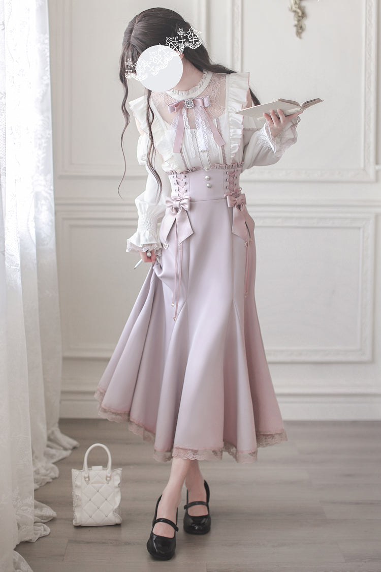 Gothic Lolita Dress - Ruffle Bowknot Slim Elegant, Pink, Fishtail Silhouette, Bow Detail - main product image