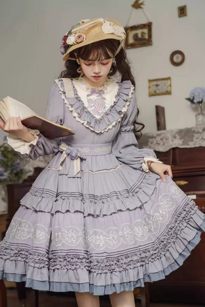 Gothic Lolita Dress - Ruffle Embroidery Bowknot Plus, Purple, Plus Size, Sweet Style - additional product view 2