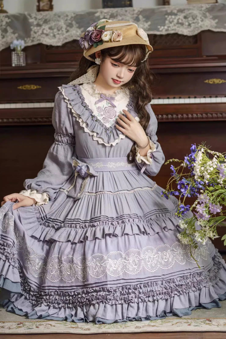 Gothic Lolita Dress - Ruffle Embroidery Bowknot Plus, Purple, Plus Size, Sweet Style - additional product view 3