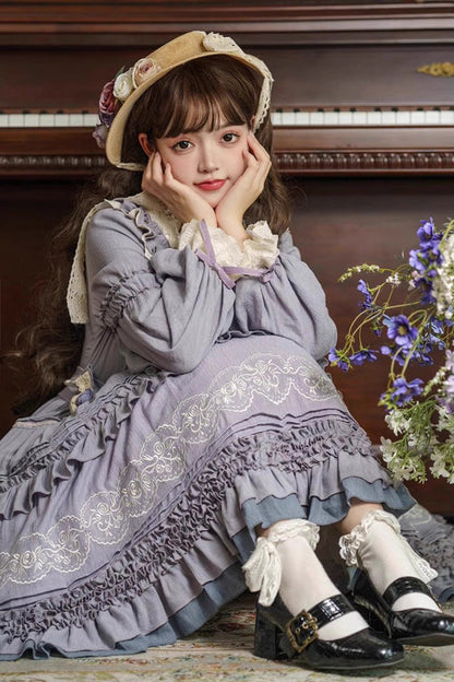 Gothic Lolita Dress - Ruffle Embroidery Bowknot Plus, Purple, Plus Size, Sweet Style - additional product view 4