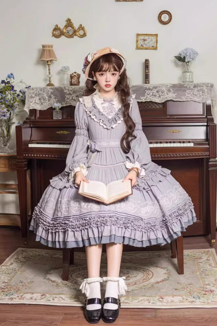 Gothic Lolita Dress - Ruffle Embroidery Bowknot Plus, Purple, Plus Size, Sweet Style - additional product view 5