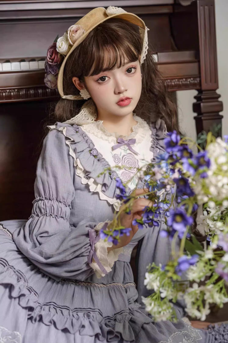 Gothic Lolita Dress - Ruffle Embroidery Bowknot Plus, Purple, Plus Size, Sweet Style - additional product view 6