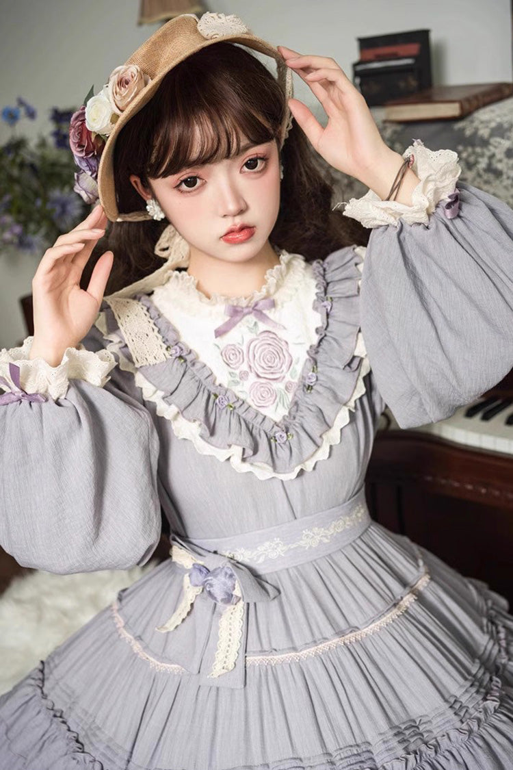 Gothic Lolita Dress - Ruffle Embroidery Bowknot Plus, Purple, Plus Size, Sweet Style - additional product view 7