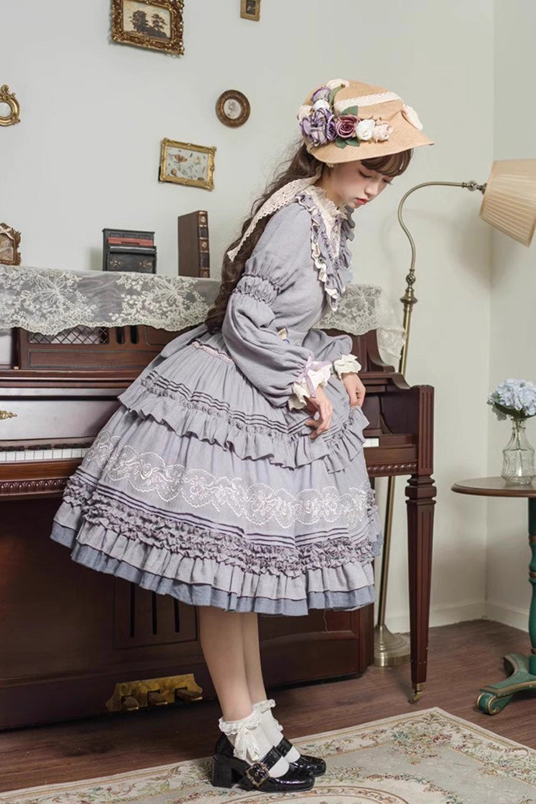 Gothic Lolita Dress - Ruffle Embroidery Bowknot Plus, Purple, Plus Size, Sweet Style - additional product view 8