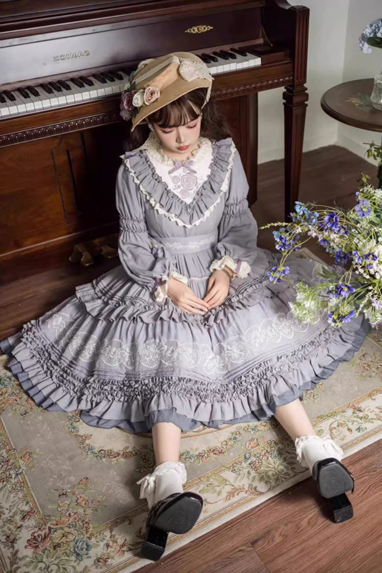 Gothic Lolita Dress - Ruffle Embroidery Bowknot Plus, Purple, Plus Size, Sweet Style - additional product view 9