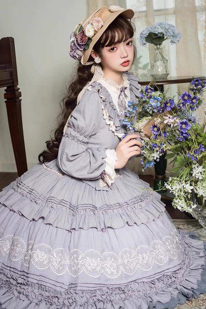 Gothic Lolita Dress - Ruffle Embroidery Bowknot Plus, Purple, Plus Size, Sweet Style - additional product view 10