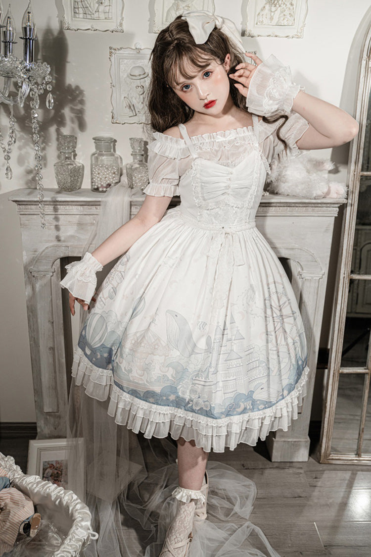 Gothic Lolita Dress - Ruffle Whale Paradise Print, White, Ruffled, Printed, Sweet Style - additional product view 3