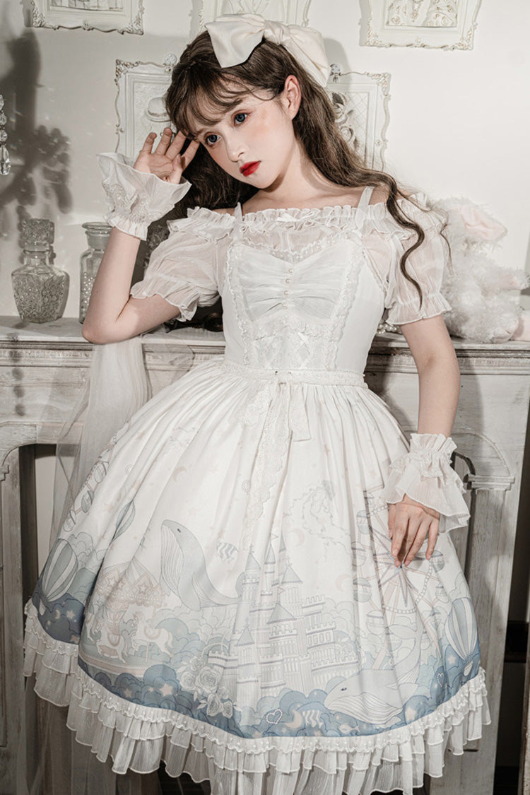 Gothic Lolita Dress - Ruffle Whale Paradise Print, White, Ruffled, Printed, Sweet Style - additional product view 4