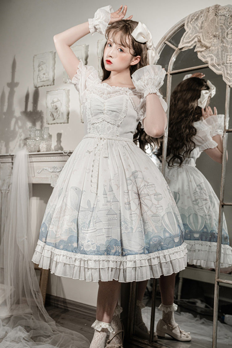 Gothic Lolita Dress - Ruffle Whale Paradise Print, White, Ruffled, Printed, Sweet Style - additional product view 5