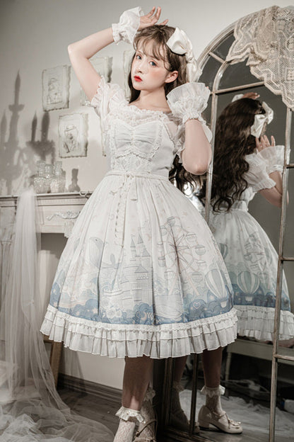 Gothic Lolita Dress - Ruffle Whale Paradise Print, White, Ruffled, Printed, Sweet Style - additional product view 5