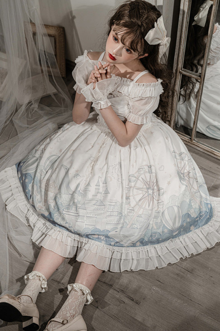Gothic Lolita Dress - Ruffle Whale Paradise Print, White, Ruffled, Printed, Sweet Style - additional product view 6