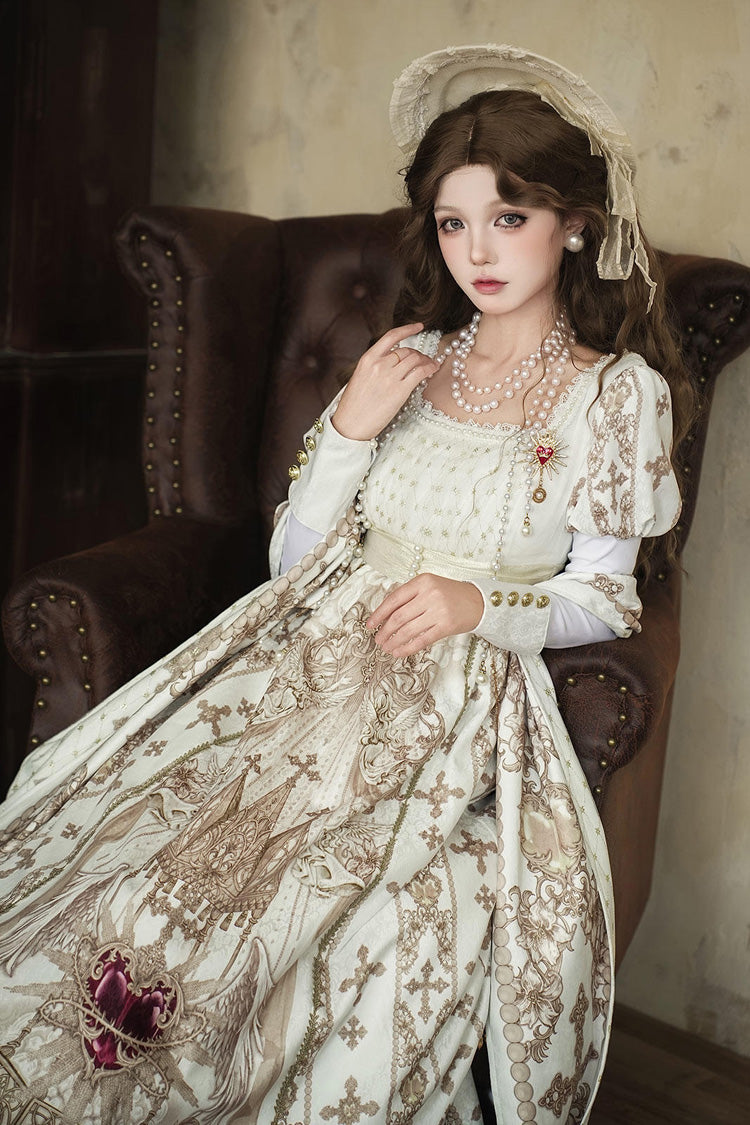 Gothic Lolita Dress - Sacred Coronation, Ivory, Square Collar, Embroidered, Long Sleeves - additional product view 2