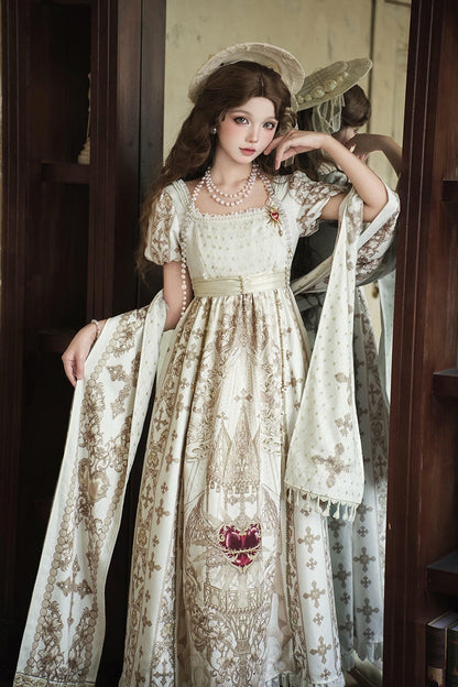 Gothic Lolita Dress - Sacred Coronation, Ivory, Square Collar, Embroidered, Long Sleeves - additional product view 6