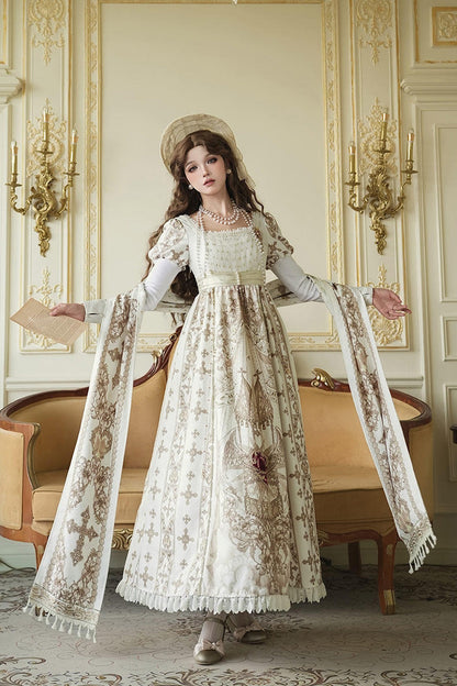 Gothic Lolita Dress - Sacred Coronation, Ivory, Square Collar, Embroidered, Long Sleeves - additional product view 8