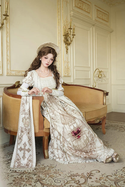 Gothic Lolita Dress - Sacred Coronation, Ivory, Square Collar, Embroidered, Long Sleeves - additional product view 11