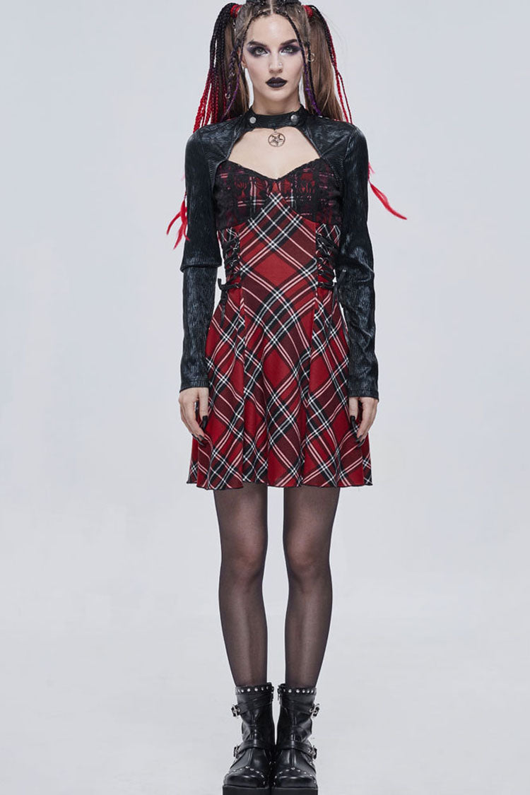 Gothic Lolita Dress - Scottish Plaid Knitted, Red, Plaid, Women's Style, Punk Style - additional product view 2