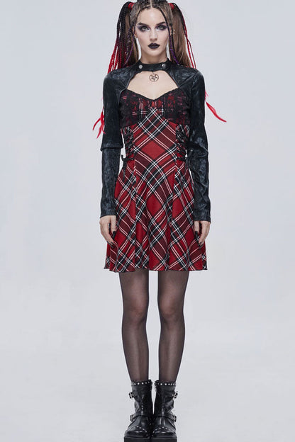 Gothic Lolita Dress - Scottish Plaid Knitted, Red, Plaid, Women's Style, Punk Style - additional product view 2