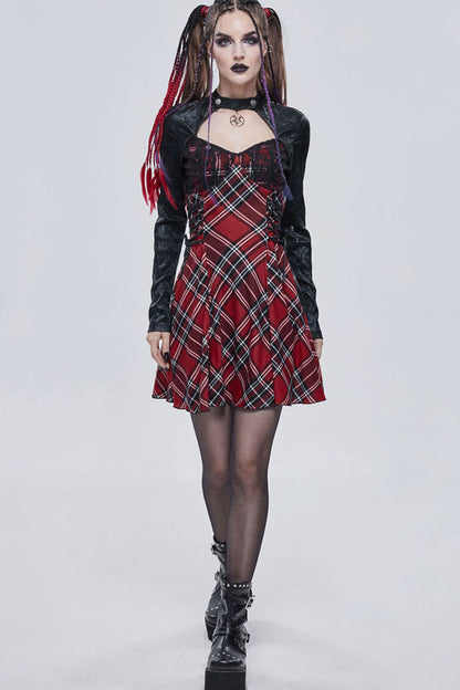 Gothic Lolita Dress - Scottish Plaid Knitted, Red, Plaid, Women's Style, Punk Style - additional product view 3