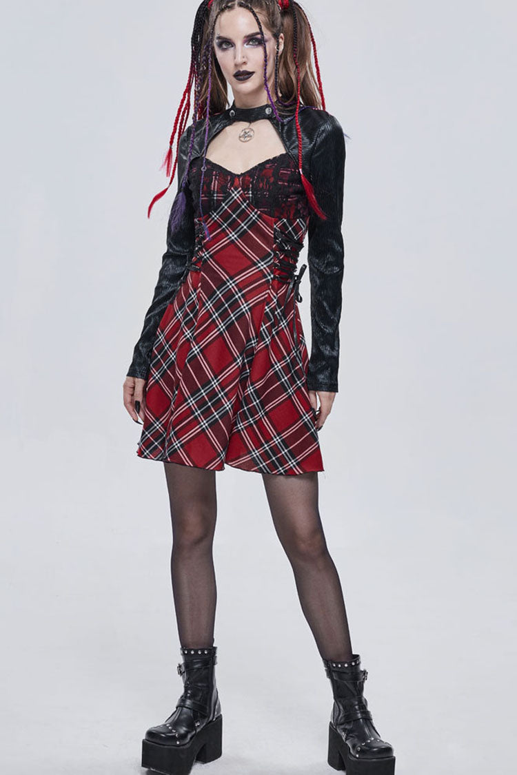 Gothic Lolita Dress - Scottish Plaid Knitted, Red, Plaid, Women's Style, Punk Style - additional product view 4