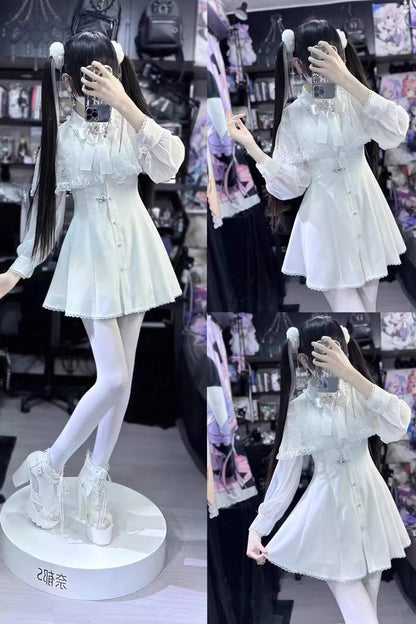 Gothic Lolita Dress - Shawl, White, Long Sleeves, Lace Trim - Lolita Coordinate Dress - additional product view 4