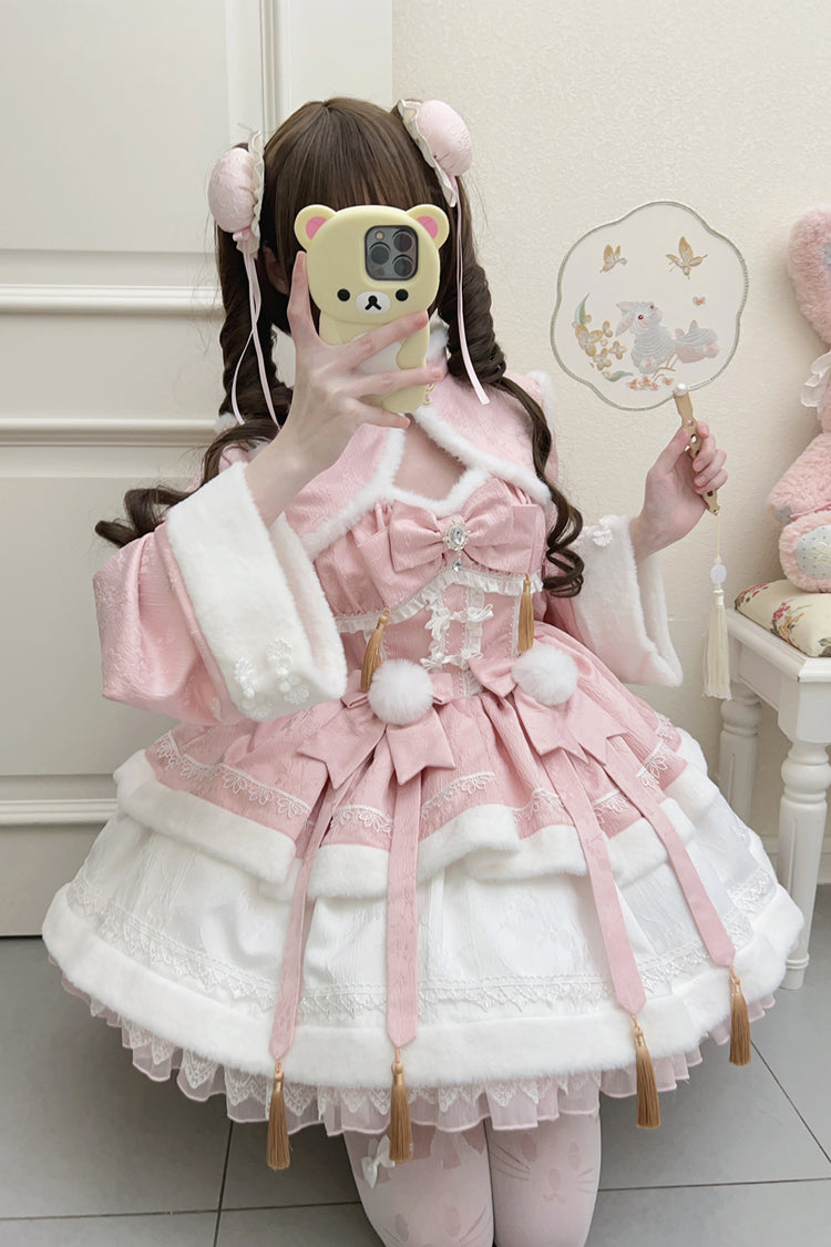 Gothic Lolita Dress - Snow Rabbit, Pink, Bow Detail, Ruffled, Long Sleeves - additional product view 4