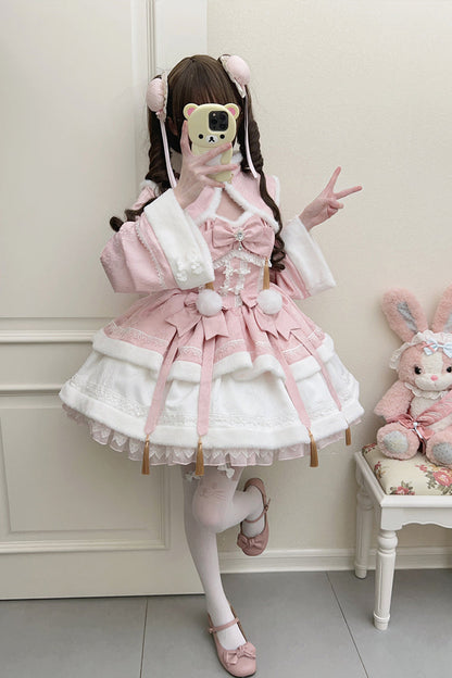 Gothic Lolita Dress - Snow Rabbit, Pink, Bow Detail, Ruffled, Long Sleeves - additional product view 5
