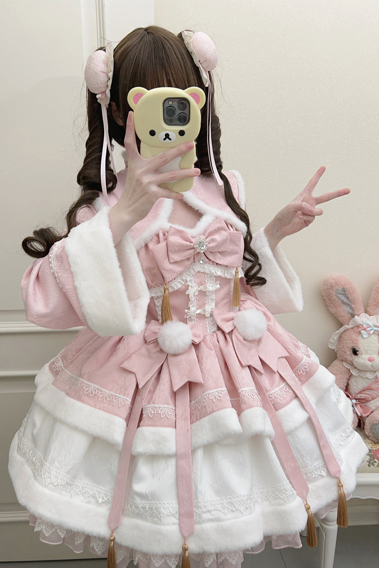 Gothic Lolita Dress - Snow Rabbit, Pink, Bow Detail, Ruffled, Long Sleeves - additional product view 6
