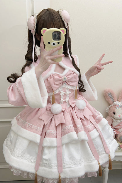 Gothic Lolita Dress - Snow Rabbit, Pink, Bow Detail, Ruffled, Long Sleeves - additional product view 6