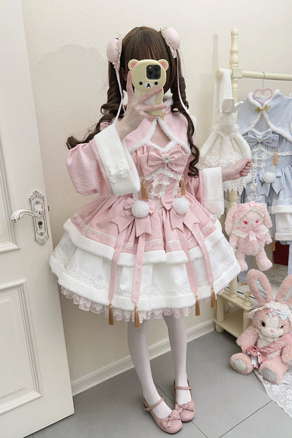 Gothic Lolita Dress - Snow Rabbit, Pink, Bow Detail, Ruffled, Long Sleeves - main product image