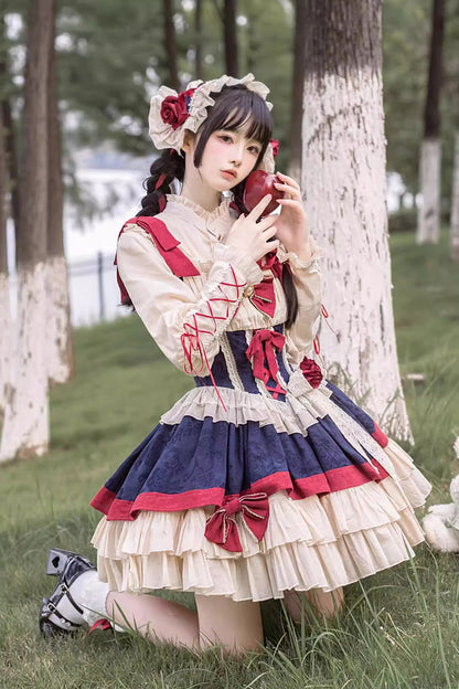 Gothic Lolita Dress - Snow White Multi-color, White, Bow Detail, Ruffled, Layered - main product image