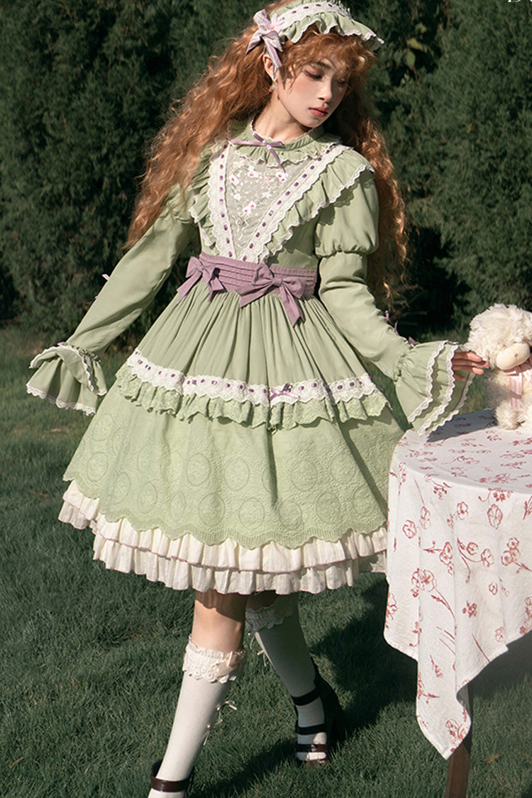 Gothic Lolita Dress - Solitary Orchid In Quiet Valley, Green, Layered, Long Sleeves - additional product view 2