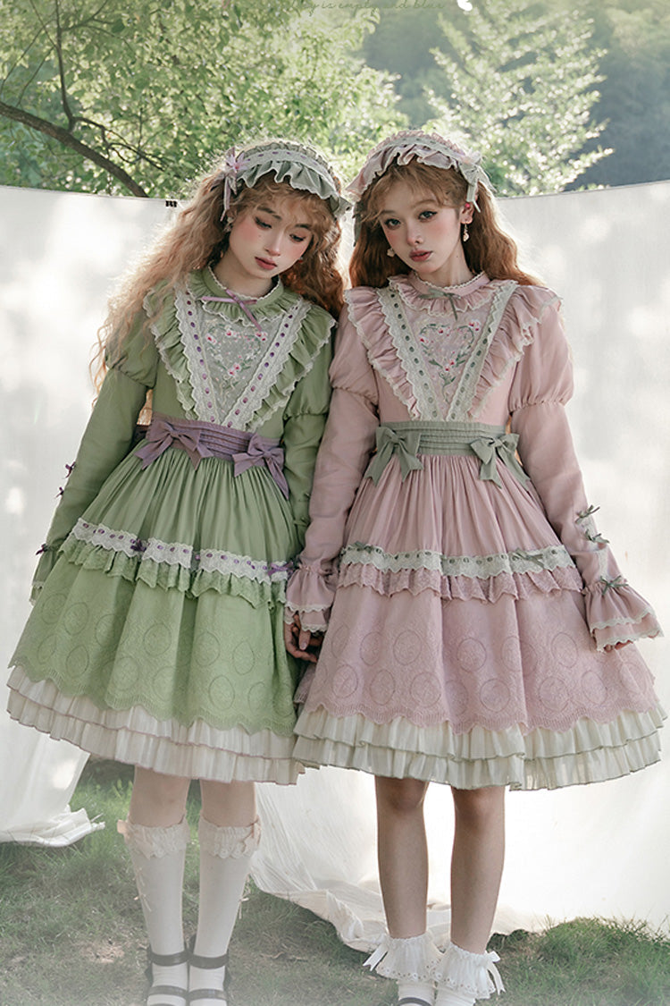 Gothic Lolita Dress - Solitary Orchid In Quiet Valley, Green, Layered, Long Sleeves - additional product view 3