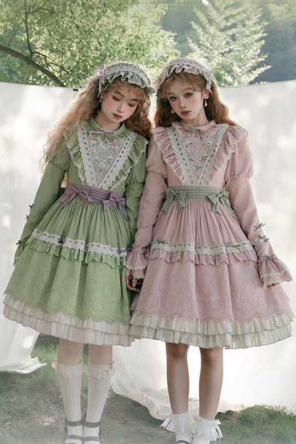 Gothic Lolita Dress - Solitary Orchid In Quiet Valley, Green, Layered, Long Sleeves - additional product view 3