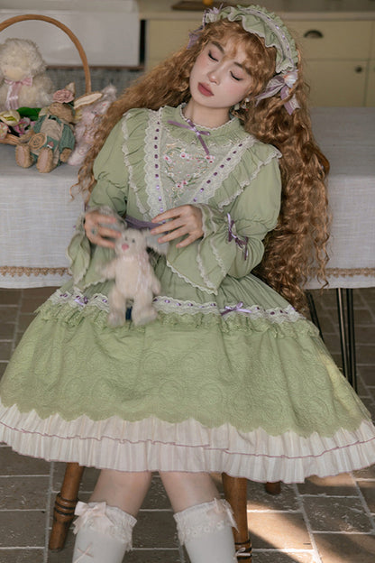 Gothic Lolita Dress - Solitary Orchid In Quiet Valley, Green, Layered, Long Sleeves - additional product view 4