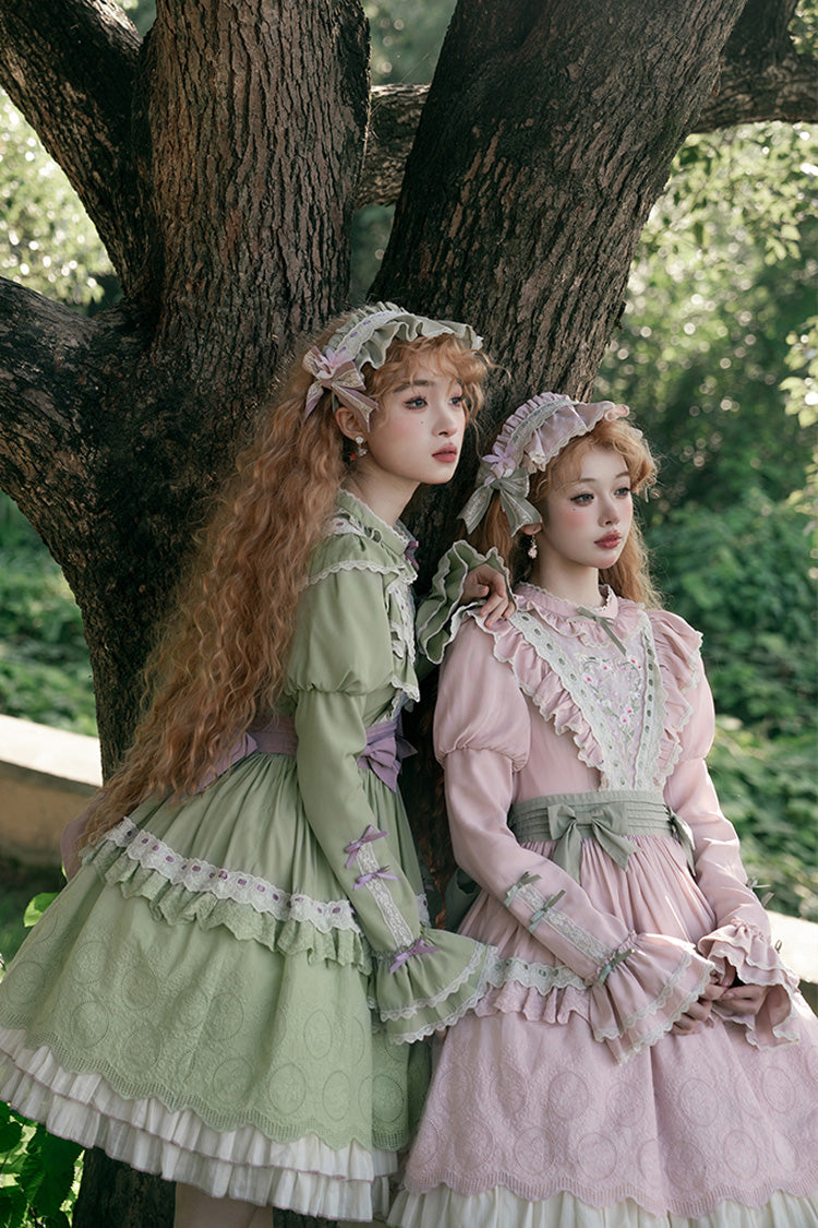 Gothic Lolita Dress - Solitary Orchid In Quiet Valley, Green, Layered, Long Sleeves - additional product view 6