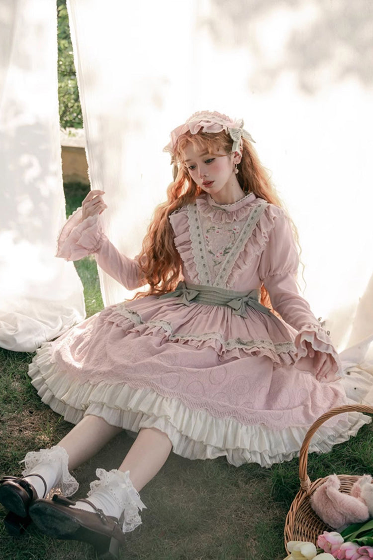 Gothic Lolita Dress - Solitary Orchid In Quiet Valley, Pink, Embroidered, Layered - additional product view 4