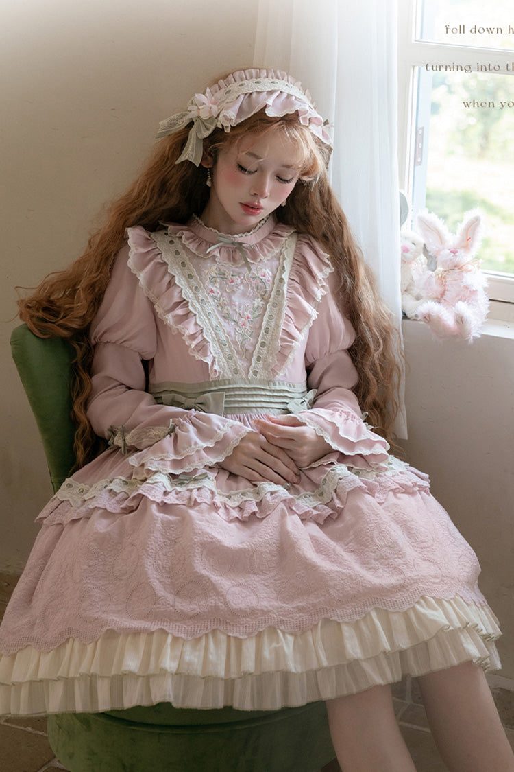 Gothic Lolita Dress - Solitary Orchid In Quiet Valley, Pink, Embroidered, Layered - additional product view 5