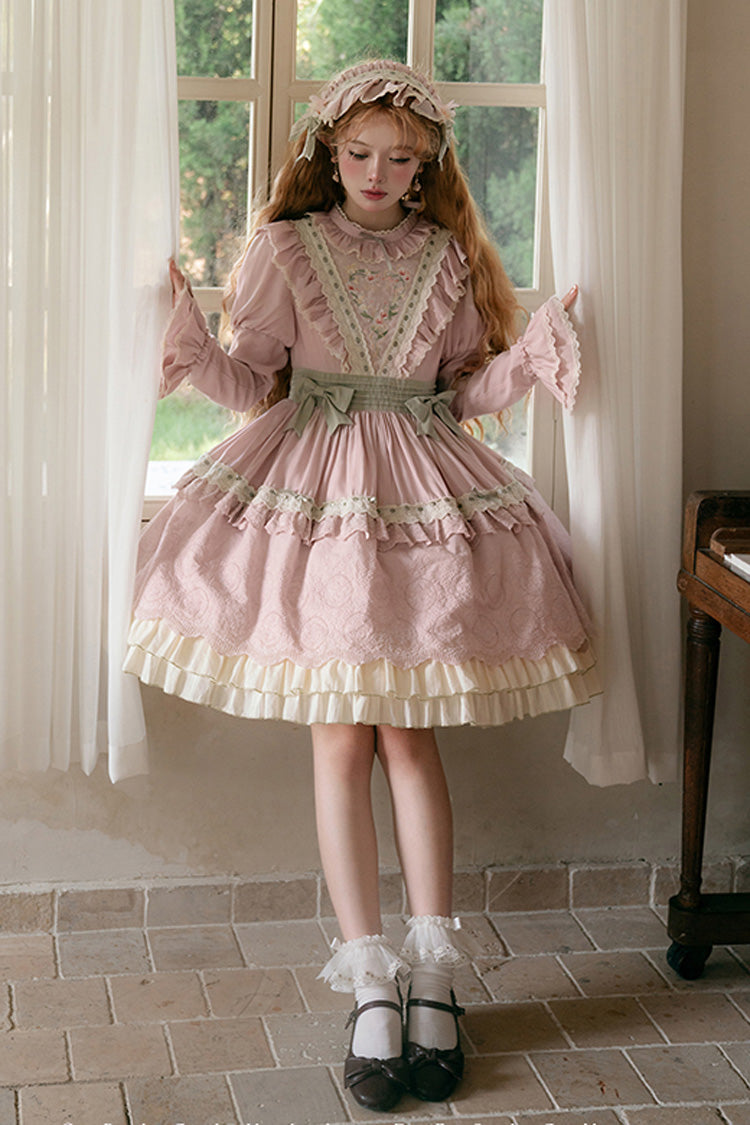 Gothic Lolita Dress - Solitary Orchid In Quiet Valley, Pink, Embroidered, Layered - main product image