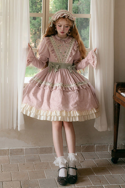 Gothic Lolita Dress - Solitary Orchid In Quiet Valley, Pink, Embroidered, Layered - main product image