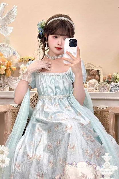 Gothic Lolita Dress - Spring Of Nai, Green, Square Collar, Sweet Style, Printed - additional product view 6
