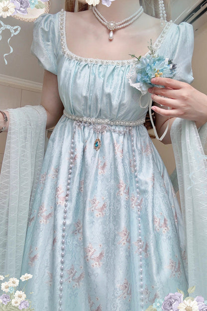 Gothic Lolita Dress - Spring Of Nai, Green, Square Collar, Sweet Style, Printed - additional product view 7