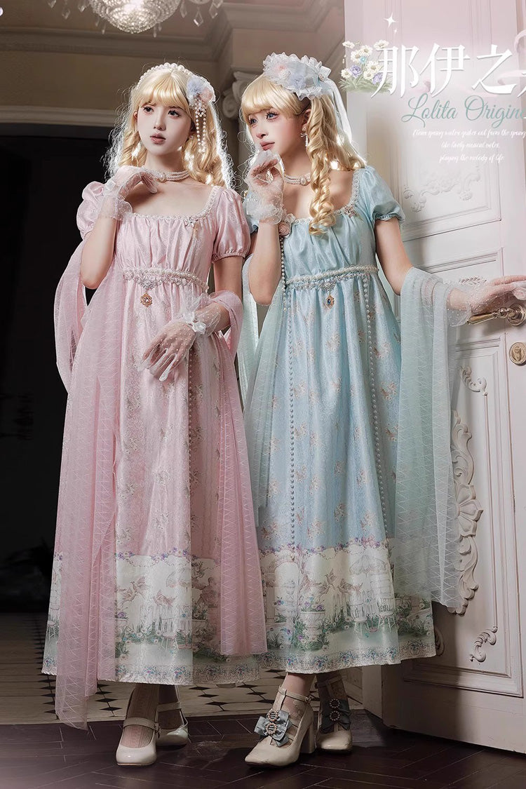 Gothic Lolita Dress - Spring Of Nai, Green, Square Collar, Sweet Style, Printed - additional product view 10