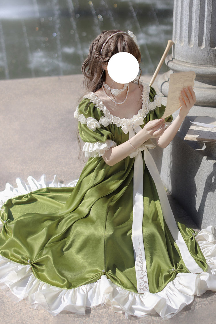 Gothic Lolita Dress - Square Collar Ruffle Bowknot, Green, Square Collar, Sweet Style - additional product view 2
