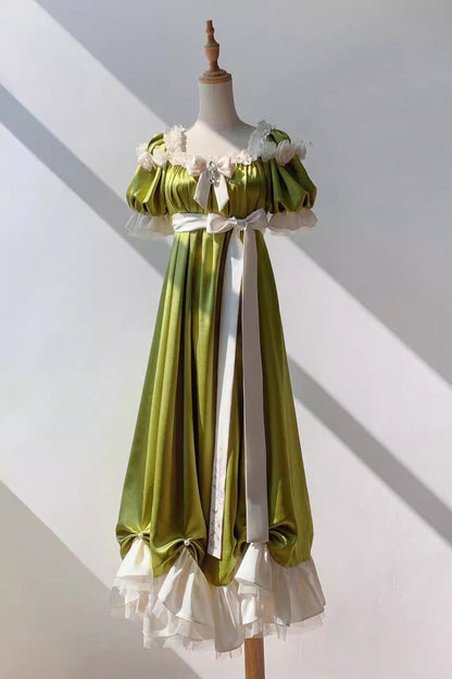 Gothic Lolita Dress - Square Collar Ruffle Bowknot, Green, Square Collar, Sweet Style - additional product view 3