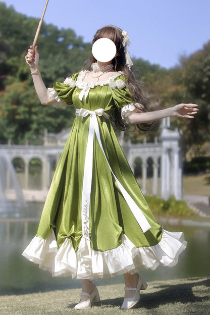 Gothic Lolita Dress - Square Collar Ruffle Bowknot, Green, Square Collar, Sweet Style - additional product view 4