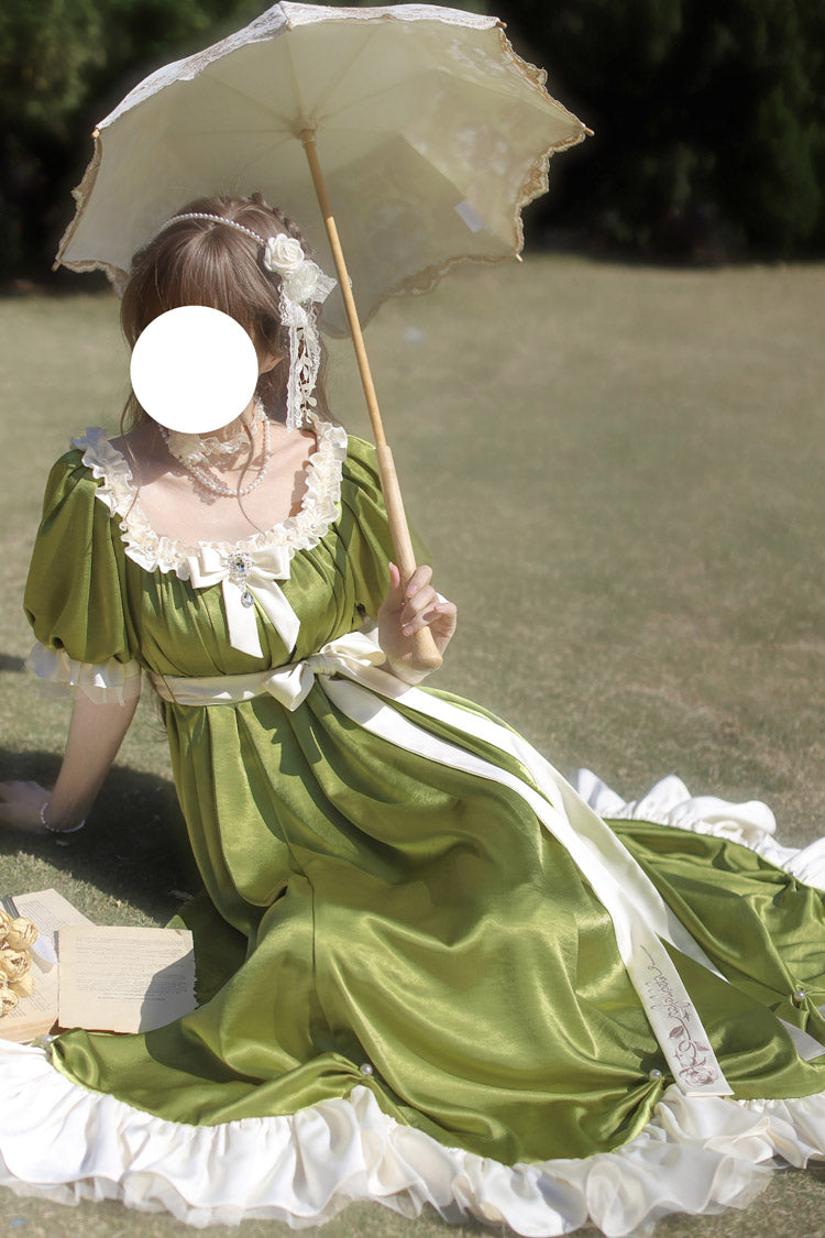 Gothic Lolita Dress - Square Collar Ruffle Bowknot, Green, Square Collar, Sweet Style - additional product view 5