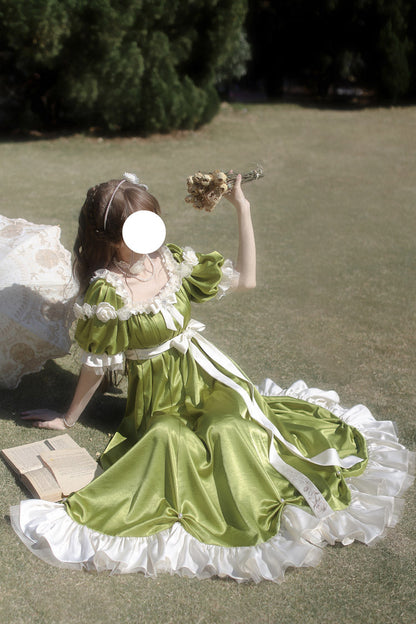 Gothic Lolita Dress - Square Collar Ruffle Bowknot, Green, Square Collar, Sweet Style - additional product view 6