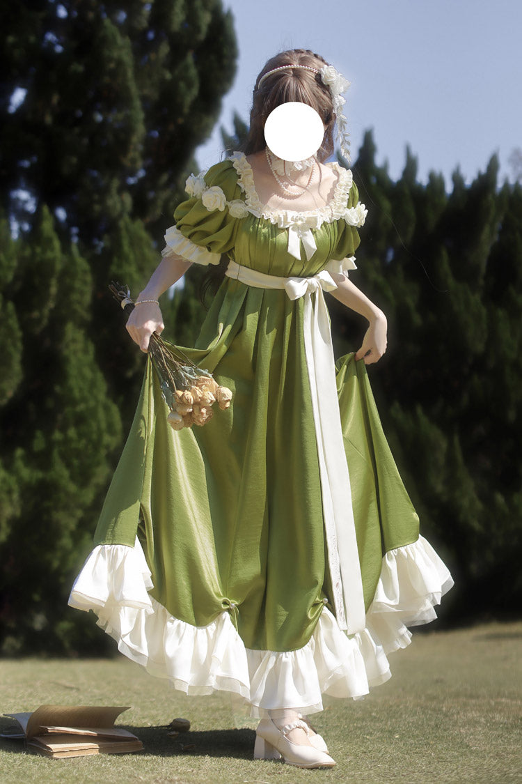 Gothic Lolita Dress - Square Collar Ruffle Bowknot, Green, Square Collar, Sweet Style - additional product view 7