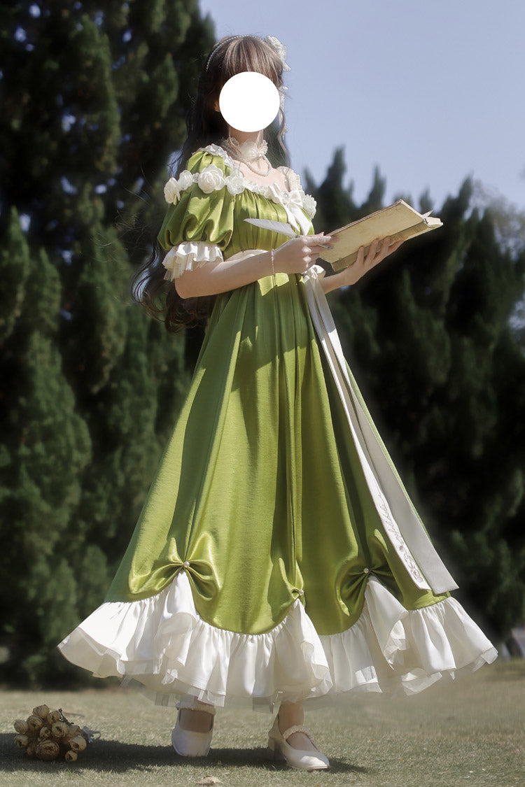 Gothic Lolita Dress - Square Collar Ruffle Bowknot, Green, Square Collar, Sweet Style - additional product view 9